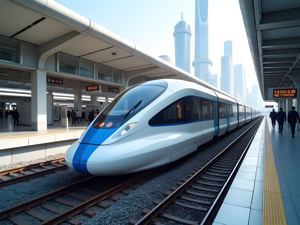 Shanghai Maglev train at Longyang Road Station with speed display
