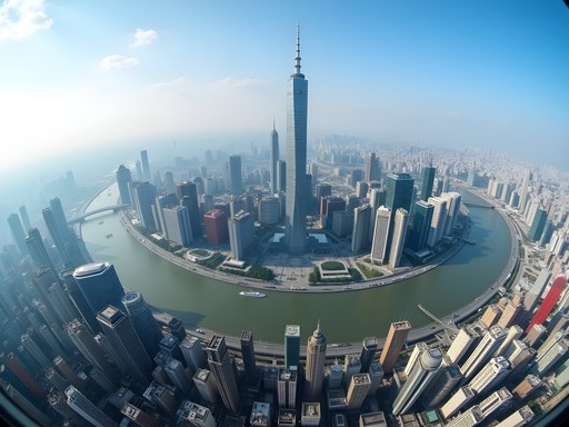 Panoramic view of Shanghai from Shanghai Tower observation deck