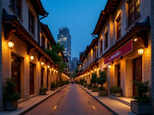 Renovated traditional shikumen architecture in Xintiandi district at night