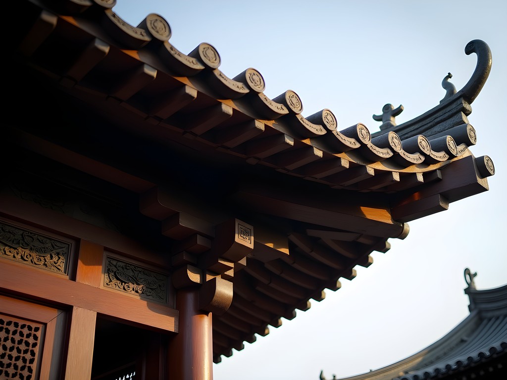 Traditional Chinese architectural details in Yu Garden showing roof brackets and stone carvings