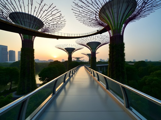 OCBC Skyway connecting Supertrees at Gardens by the Bay with architectural perspective