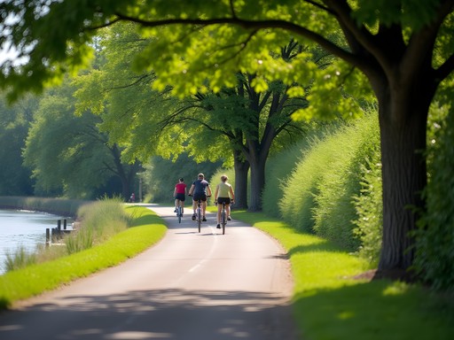 Couple cycling on Big Sioux River Recreation Trail in summer