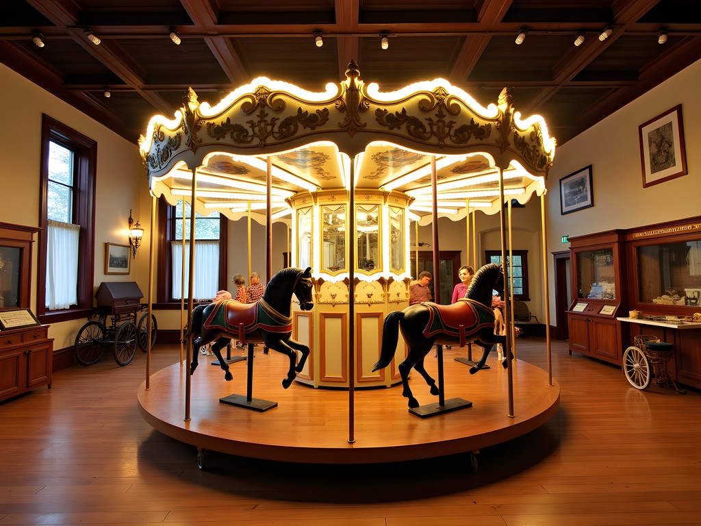 Interior of Patee House Museum showing vintage carousel and historical exhibits in St. Joseph Missouri
