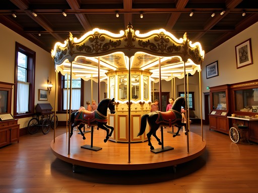 Interior of Patee House Museum showing vintage carousel and historical exhibits in St. Joseph Missouri