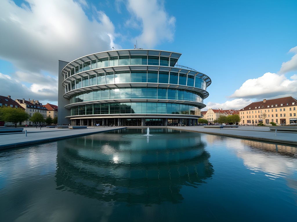Modern circular architecture of the European Parliament building in Strasbourg