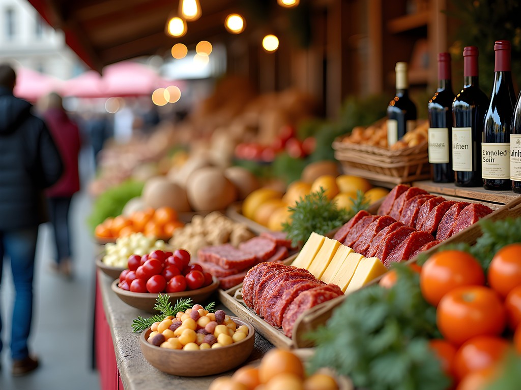Colorful display of local Alsatian produce and specialties at Strasbourg covered market