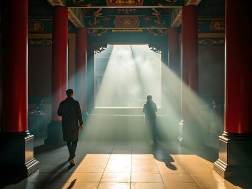 Longshan Temple in Taipei with morning incense smoke and traditional architecture