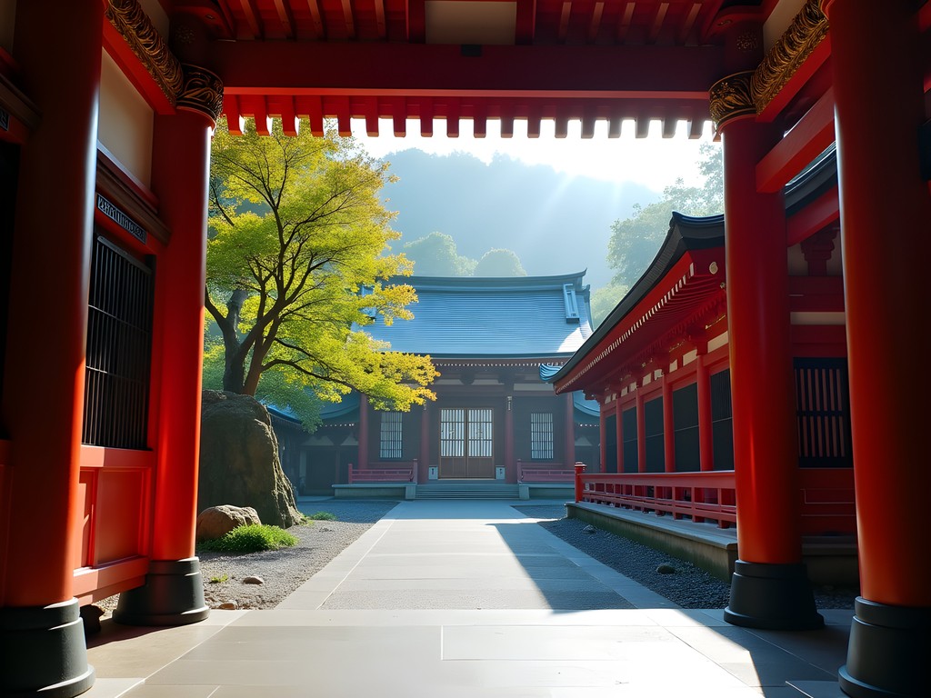 Ornate architecture of Toshogu Shrine in Nikko surrounded by spring greenery