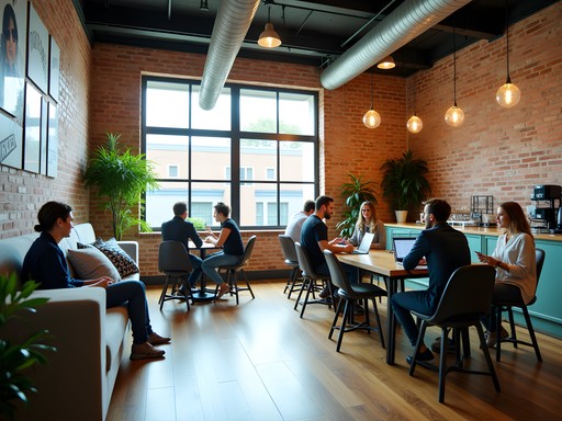 Modern coworking space in Tupelo's Renasant Center with local entrepreneurs working