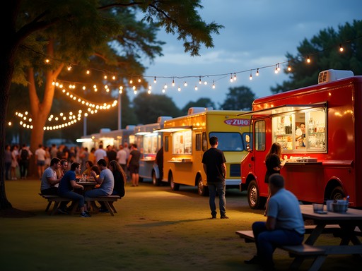 Vibrant food truck gathering at Fairpark in Tupelo with diverse food options and local crowd