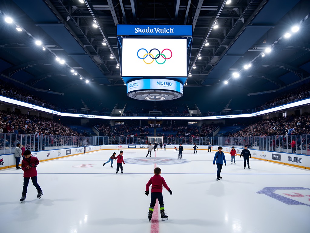Families enjoying public ice skating session at the Utah Olympic Oval in West Valley City