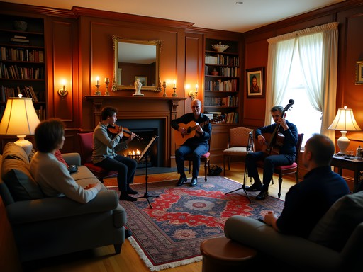 Intimate house concert performance in historic Ann Arbor home