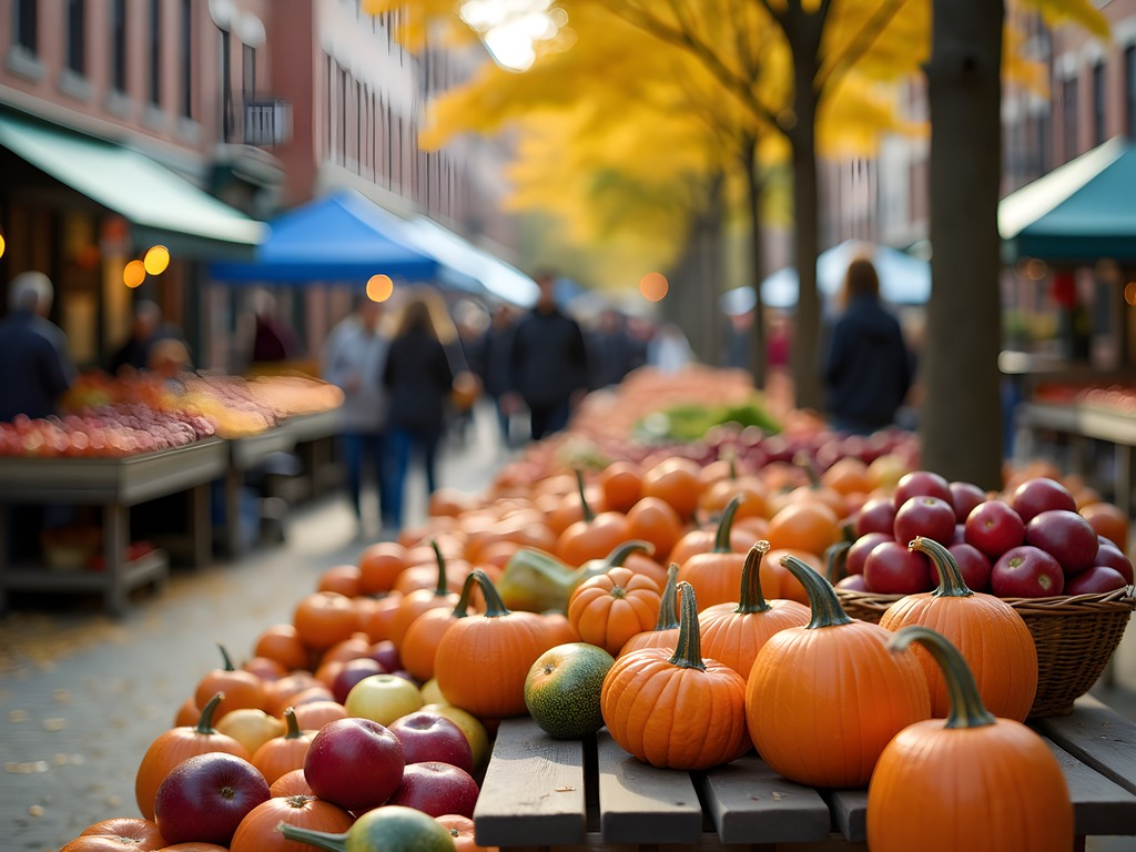 Vibrant fall produce display at Ann Arbor Farmers Market in Kerrytown district