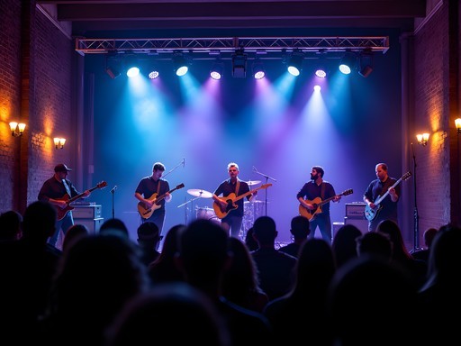 Live music performance at intimate Asheville venue with atmospheric lighting
