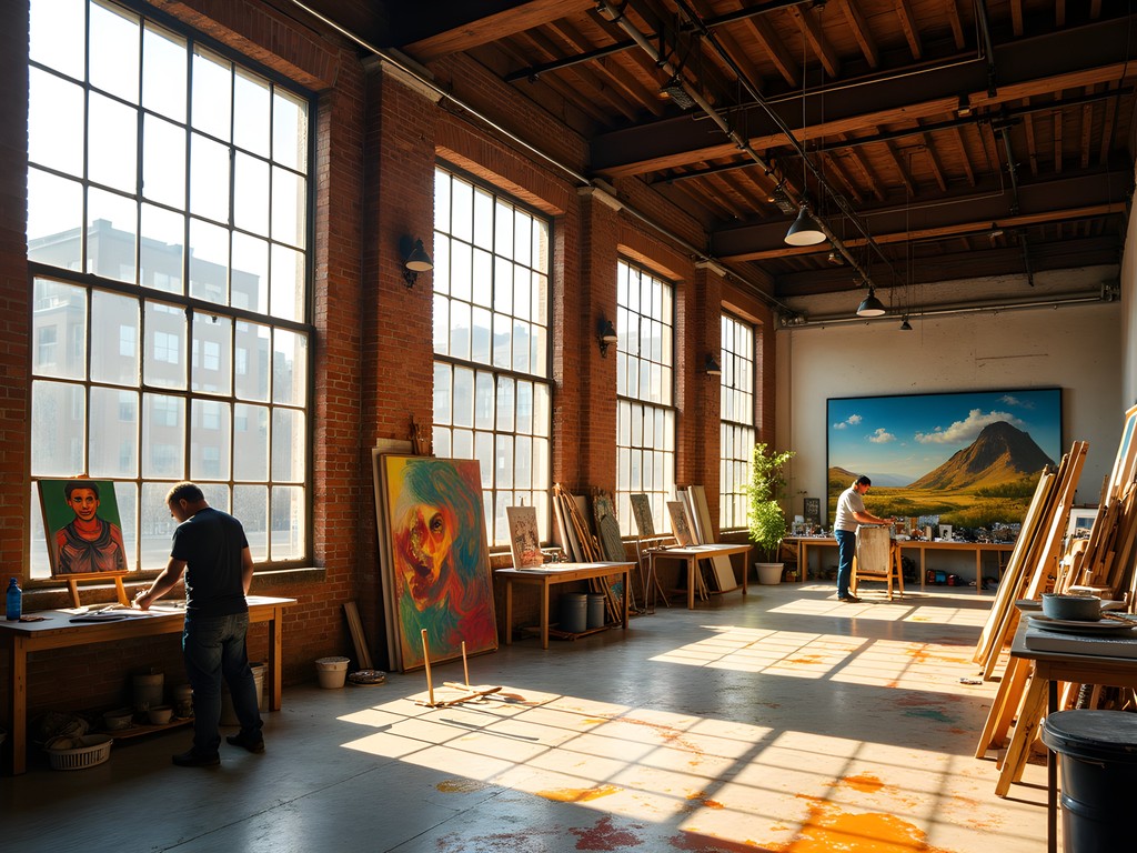 Artist working in sunlit studio in Asheville's River Arts District