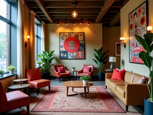 Artistically designed lobby of Graduate Athens hotel featuring local artwork and comfortable seating areas