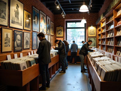 Customer browsing vinyl records at iconic Wuxtry Records store in Athens