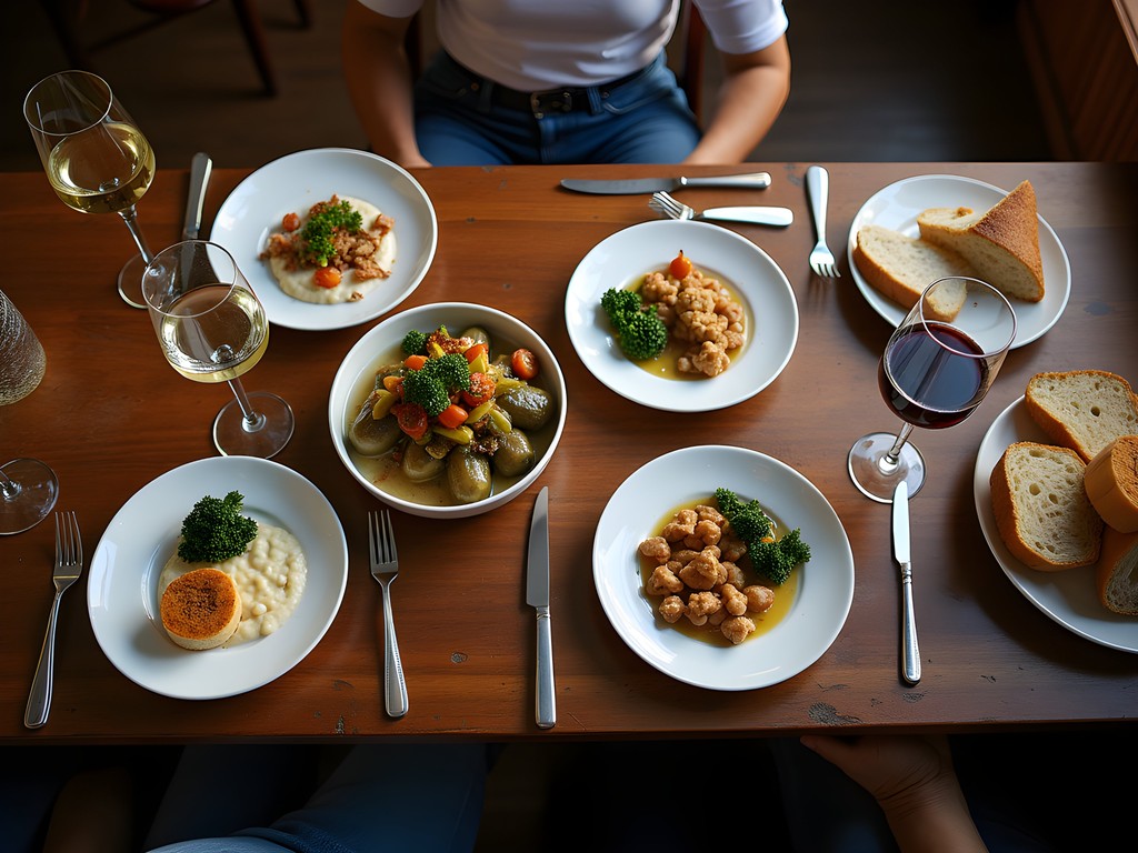 Traditional Greek taverna in Athens with shared meze plates and local diners