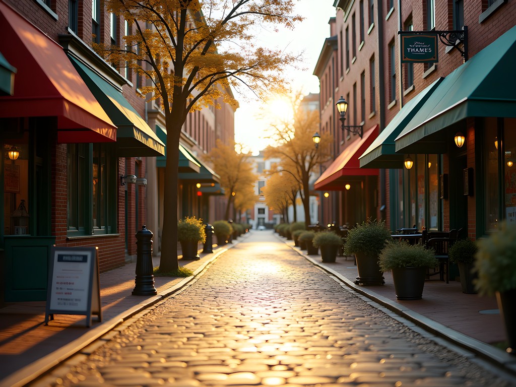 Historic cobblestone streets of Fell's Point Baltimore with 18th century buildings