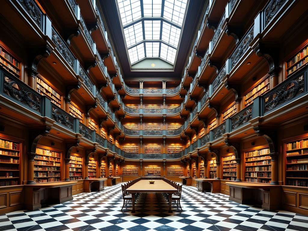 Stunning interior of George Peabody Library Baltimore with cast-iron balconies