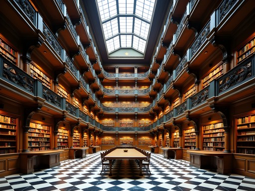 Stunning interior of George Peabody Library Baltimore with cast-iron balconies