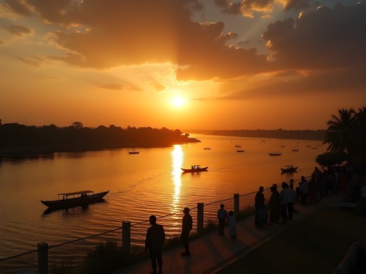 Sunset view of Congo River from Brazzaville with Kinshasa visible across the water