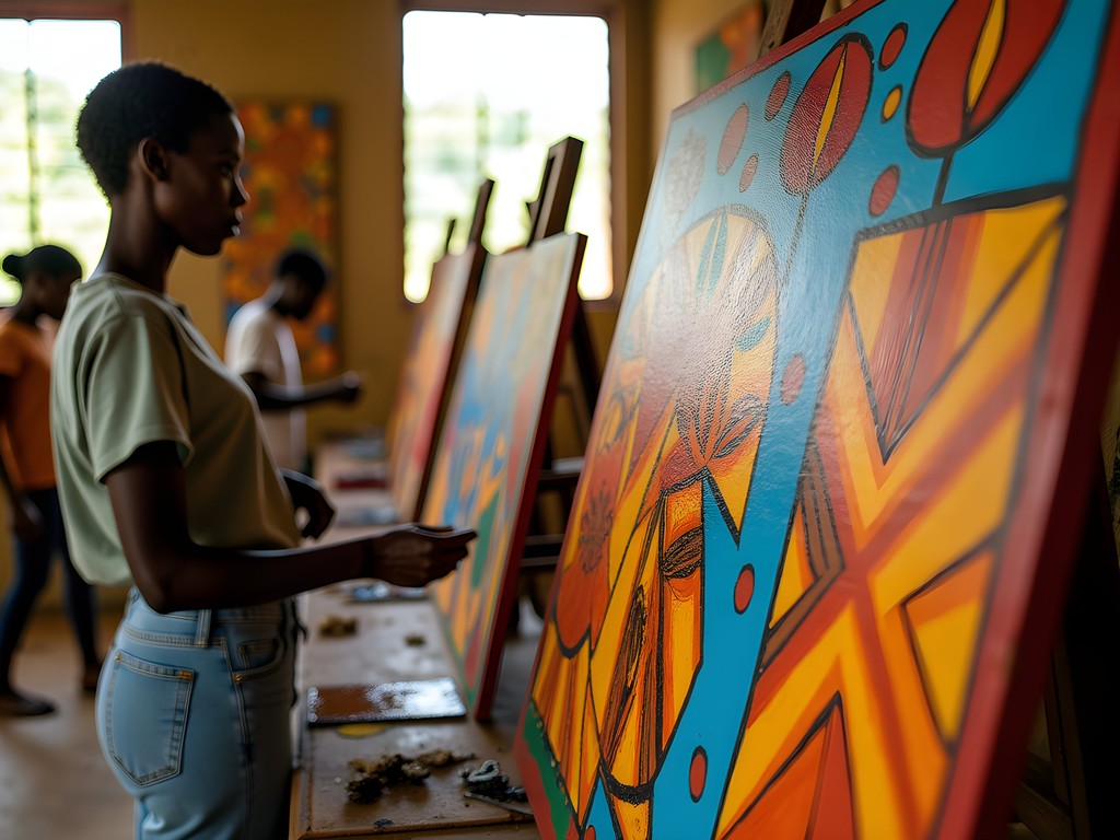 Colorful paintings at the Poto-Poto School of Art in Brazzaville