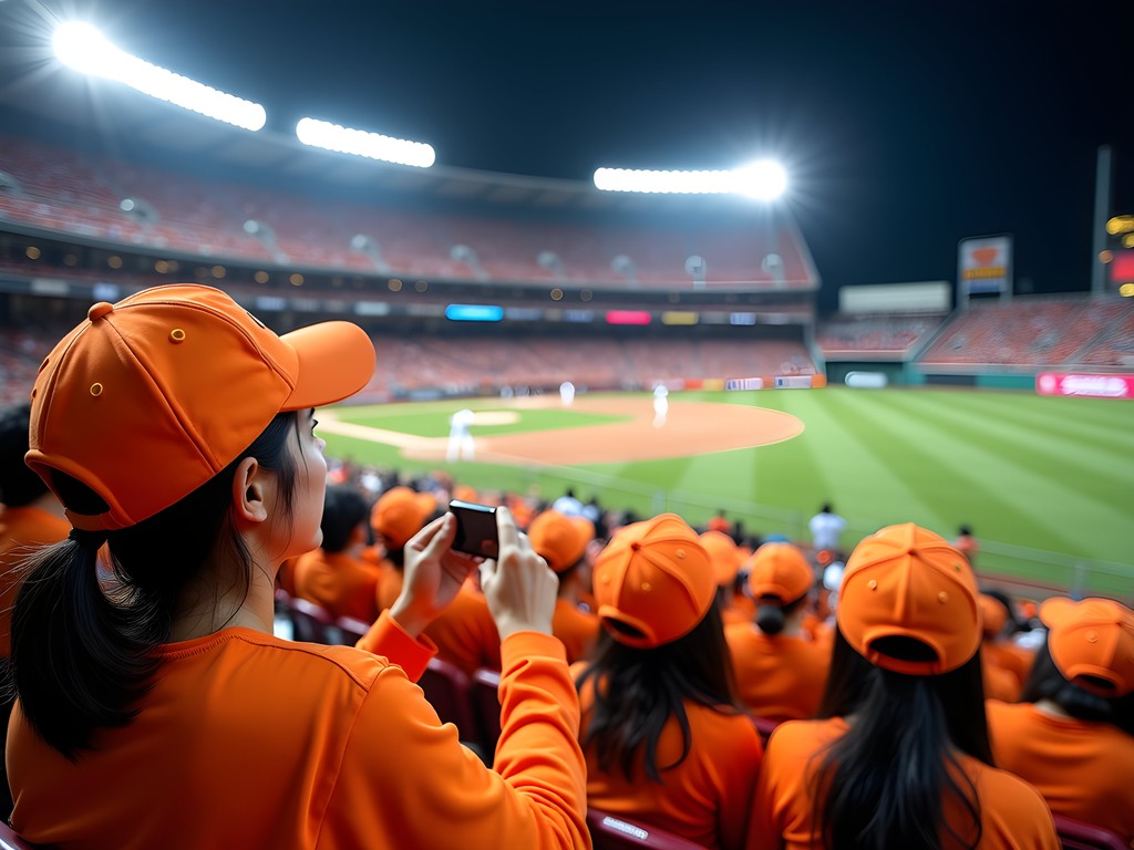 Fans cheering at Lotte Giants baseball game in Busan
