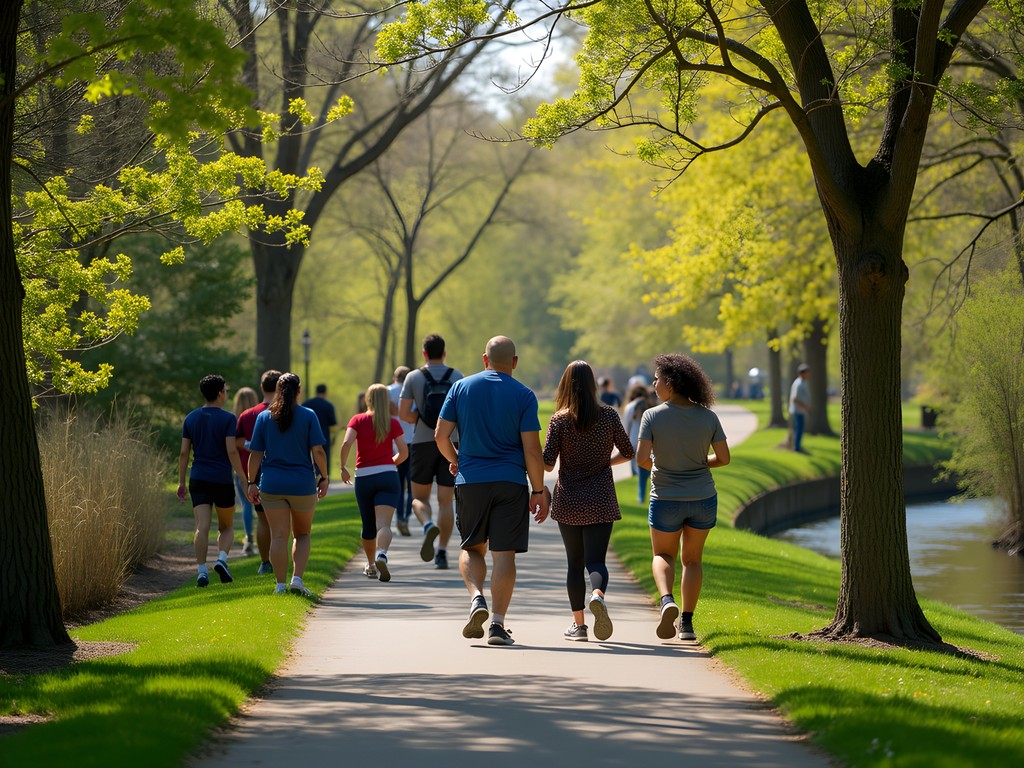 People enjoying Paint Branch Trail in College Park with diverse community activities