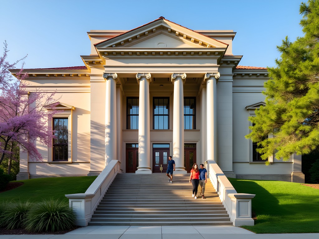 Historic Carnegie Visual Arts Center building in Covington Kentucky with spring landscaping