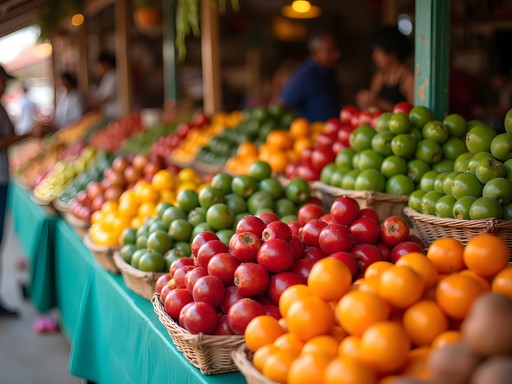 Colorful produce display at Mercado 10 de Agosto in Cuenca