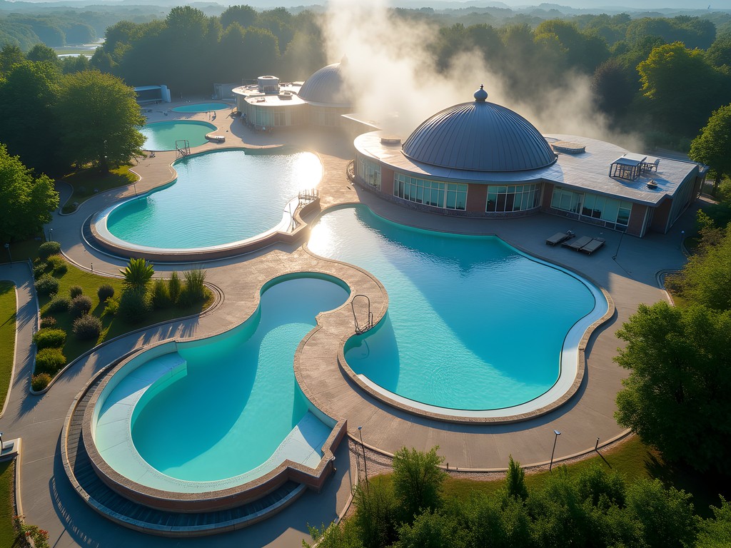 Aerial view of Hajdúszoboszló thermal bath complex near Debrecen