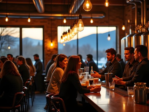 Lively Denver craft brewery with diverse crowd enjoying local beers