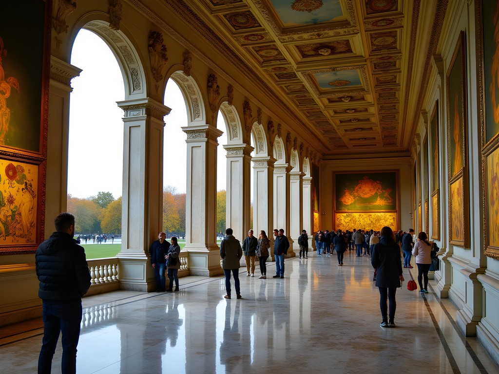 Belvedere Palace in Vienna housing Klimt's masterpieces with autumn gardens