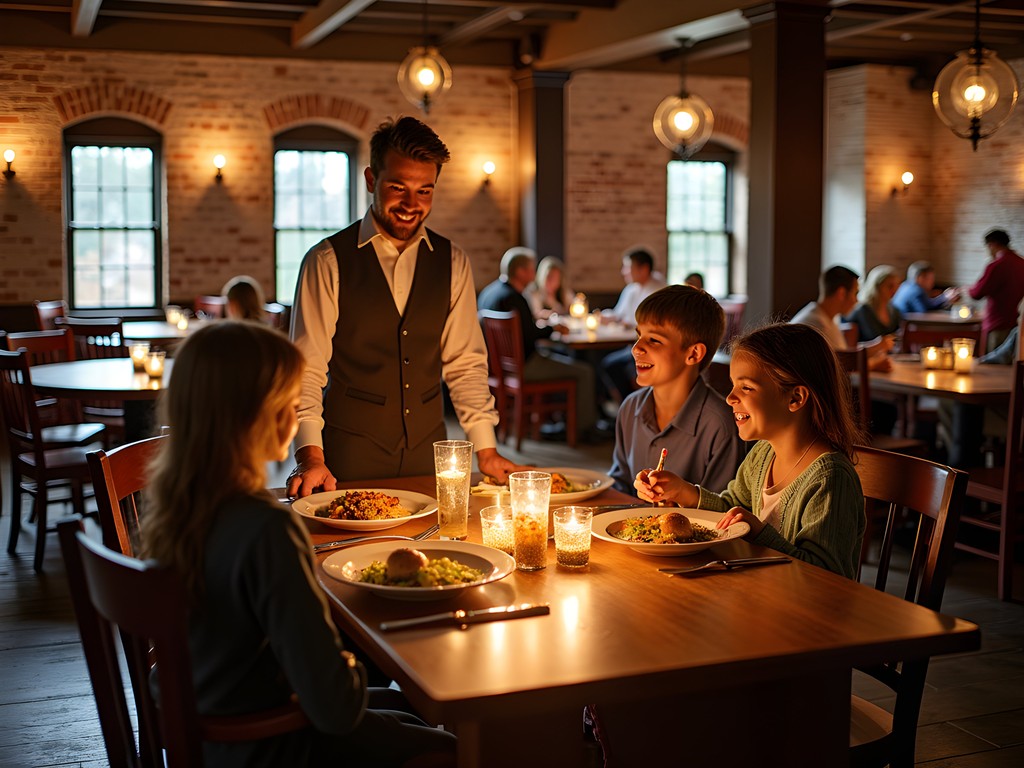 Family enjoying colonial-inspired meal at historic restaurant in Dover