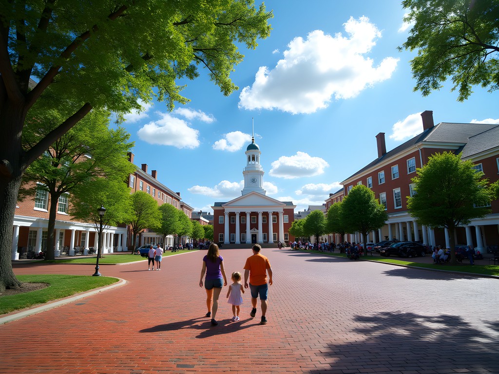The Green historic square in Dover with colonial buildings and ancient trees
