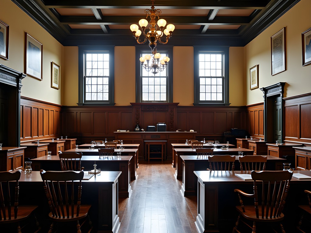 Historic legislative chamber in Dover's Old State House with period furniture