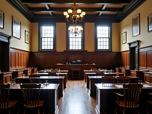 Historic legislative chamber in Dover's Old State House with period furniture