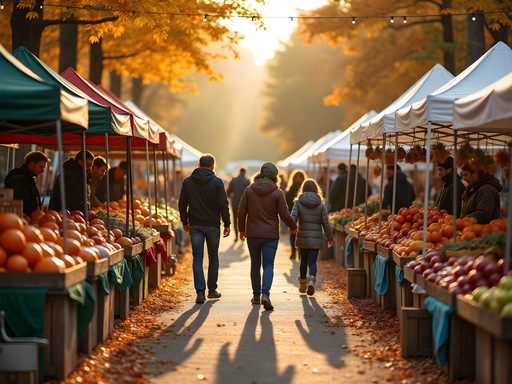 Colorful fall produce at Dover Farmers' Market with local vendors and families shopping