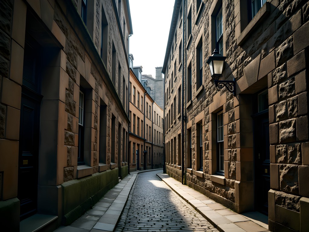 Narrow cobblestone close in Edinburgh's Old Town with historic buildings