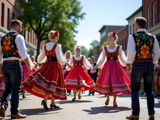 Traditional folk dancers performing at Fremont's Ethnic Festival