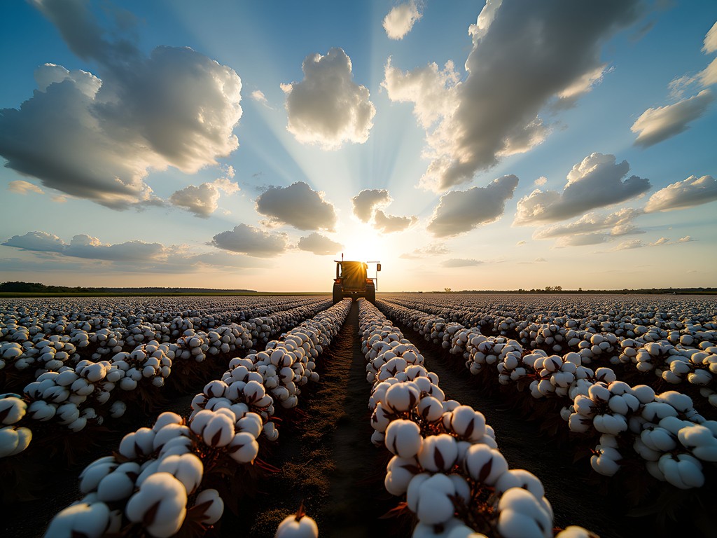 Cotton harvest in Mississippi Delta fields near Greenville during fall season