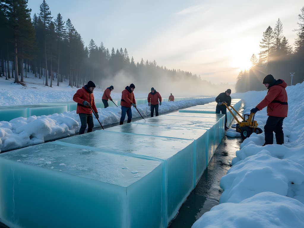 Traditional ice harvesting techniques on Sweden's Torne River