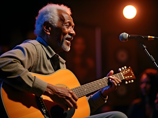 Elderly African American blues guitarist performing at intimate venue in Jackson Tennessee