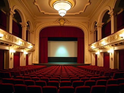 Historic Ned theater interior with vintage architectural details and stage lighting in Jackson Tennessee