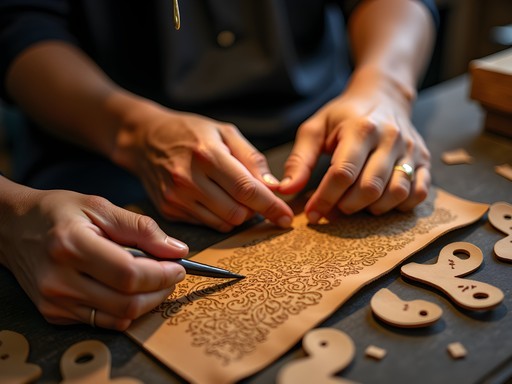 Traditional Javanese wayang kulit shadow puppets being crafted during cultural workshop in Jakarta