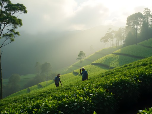 Tea plantation with medicinal plants in the highlands near Kandy, Sri Lanka