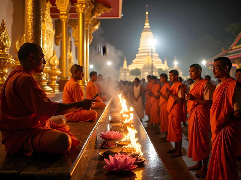 Evening offering ceremony at the Temple of the Sacred Tooth Relic in Kandy