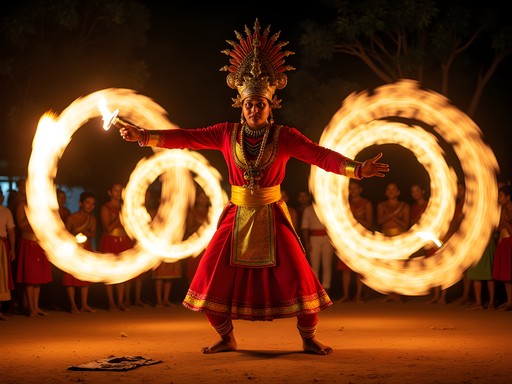 Traditional Kandyan fire dancer performing healing ritual in Sri Lanka