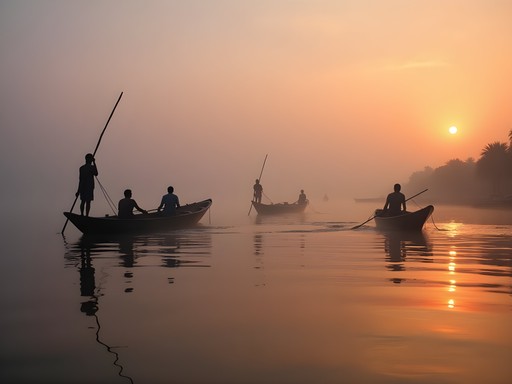 The confluence of Blue and White Nile rivers at dawn in Khartoum